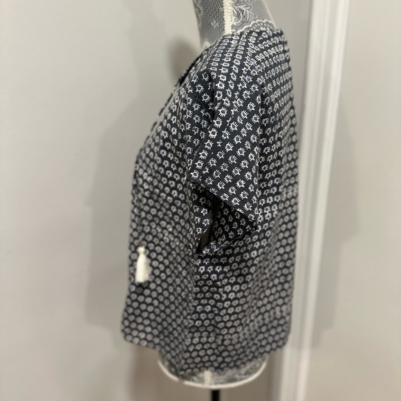 Women L/XL Cotton Boxy Lightweight navy blue Repeat Oval Abstract Pattern Blouse - Picture 15 of 15